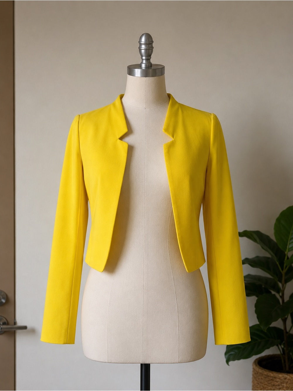 Bright Yellow Women's Cropped Open-Front Jacket